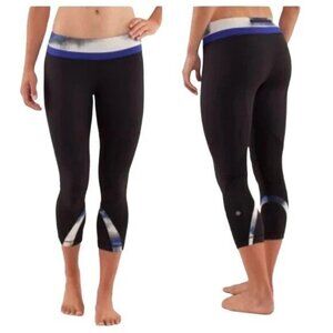 Lululemon Run Inspire Crop II Leggings Black Milky Way Multi Sz.4 yoga running